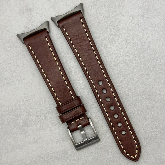 The Venice: Mocha Brown Italian Vegetable Tanned Leather Google Pixel Watch Strap
