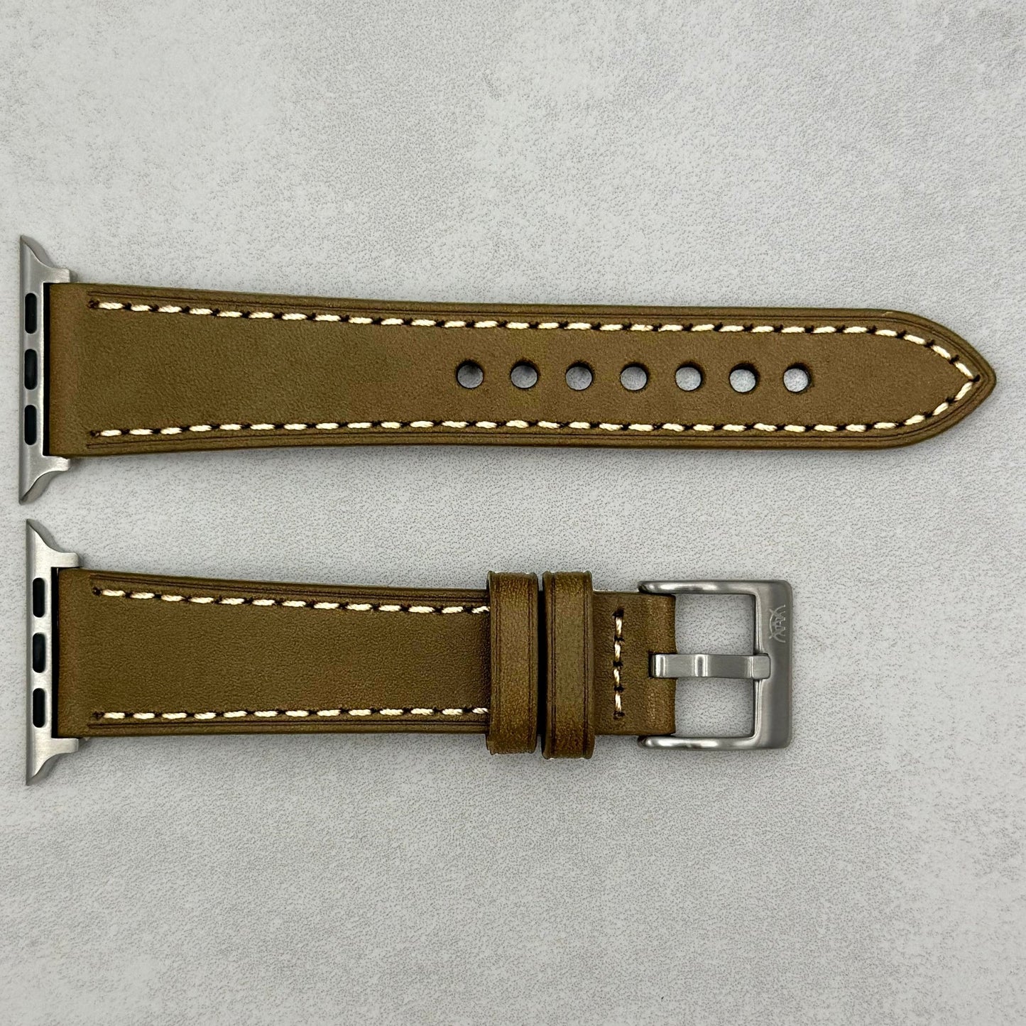 The Venice: Army Green Italian Vegetable Tanned Leather Apple Watch Strap