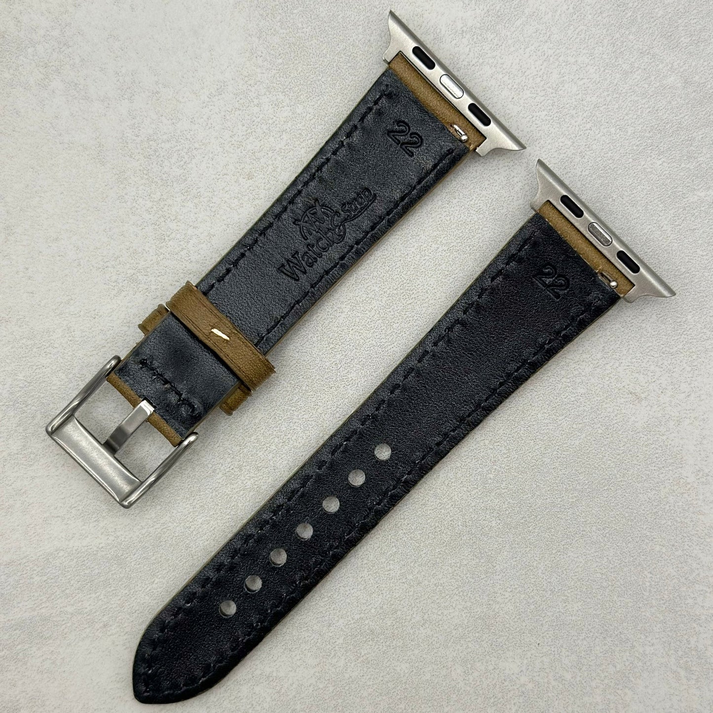 The Venice: Army Green Italian Vegetable Tanned Leather Apple Watch Strap