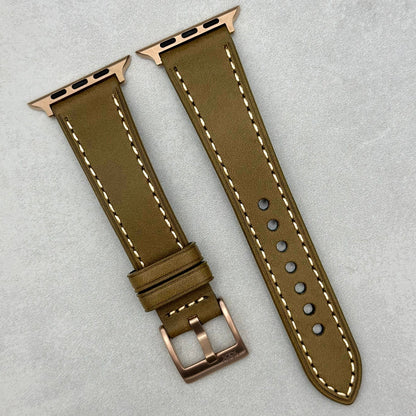 The Venice: Army Green Italian Vegetable Tanned Leather Apple Watch Strap