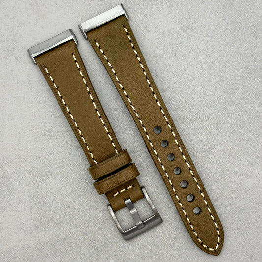 The Venice: Army Green Italian Vegetable Tanned Leather Fitbit Sense/Versa Watch Strap