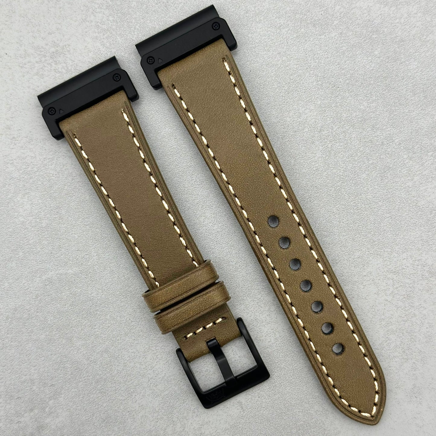 The Venice: Army Green Italian Vegetable Tanned Leather Garmin QuickFit Watch Strap