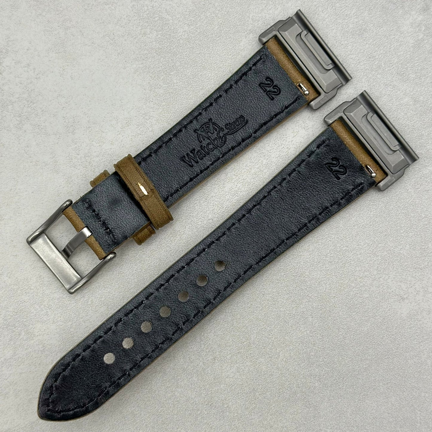 The Venice: Army Green Italian Vegetable Tanned Leather Garmin QuickFit Watch Strap