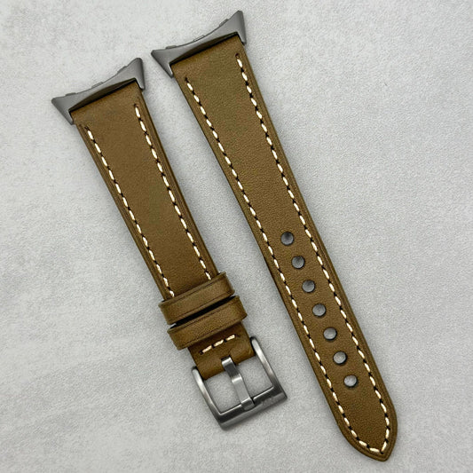 The Venice: Army Green Italian Vegetable Tanned Leather Google Pixel Watch Strap