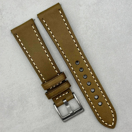 The Venice: Army Green Italian Vegetable Tanned Leather Watch Strap