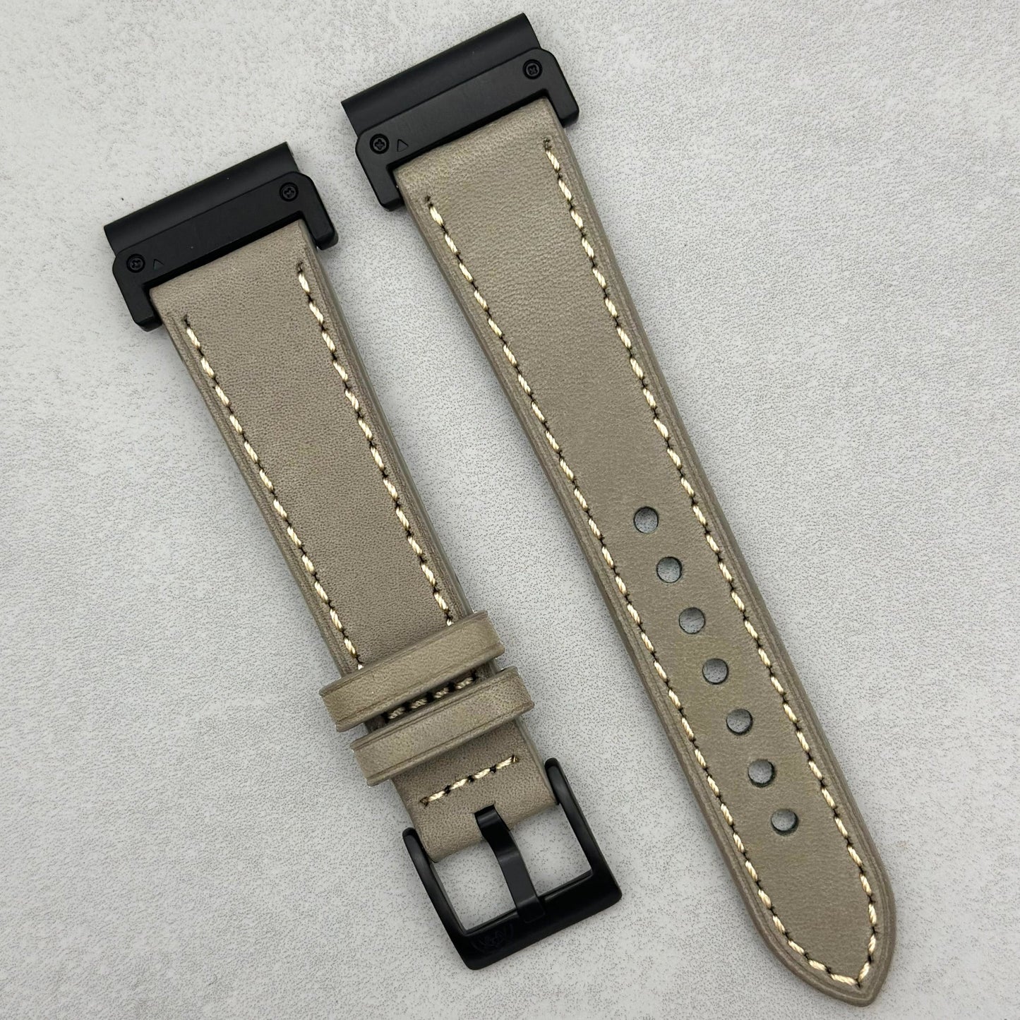 The Venice: Smoke Grey Italian Vegetable Tanned Leather Garmin QuickFit Watch Strap