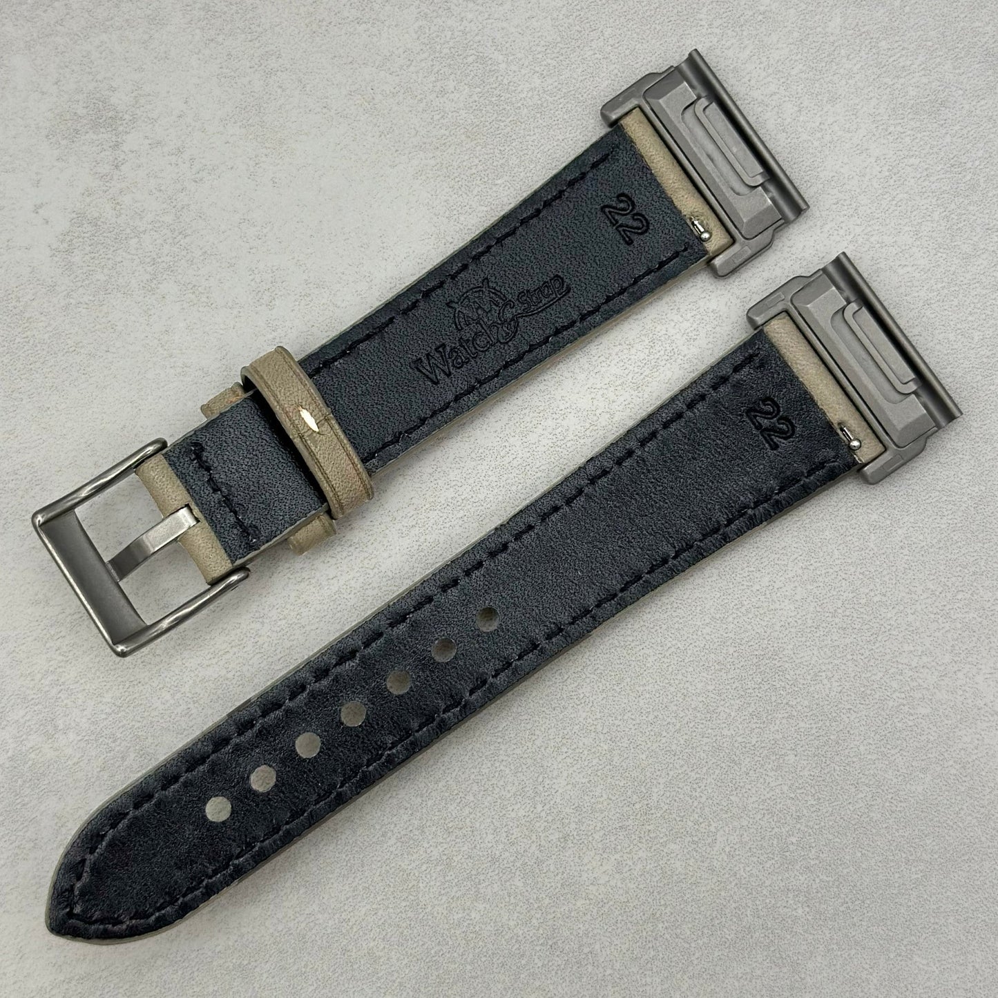 The Venice: Smoke Grey Italian Vegetable Tanned Leather Garmin QuickFit Watch Strap