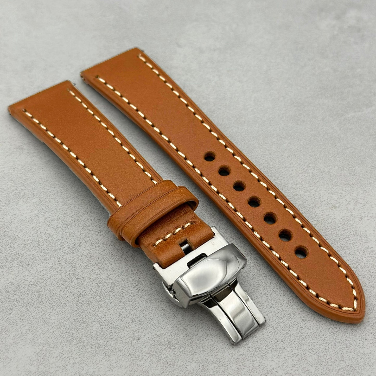 The Venice: Caramel Tan Italian Vegetable Tanned Leather Garmin QuickFit Watch Strap