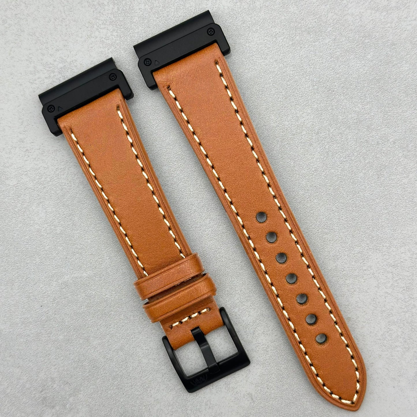 The Venice: Caramel Tan Italian Vegetable Tanned Leather Garmin QuickFit Watch Strap