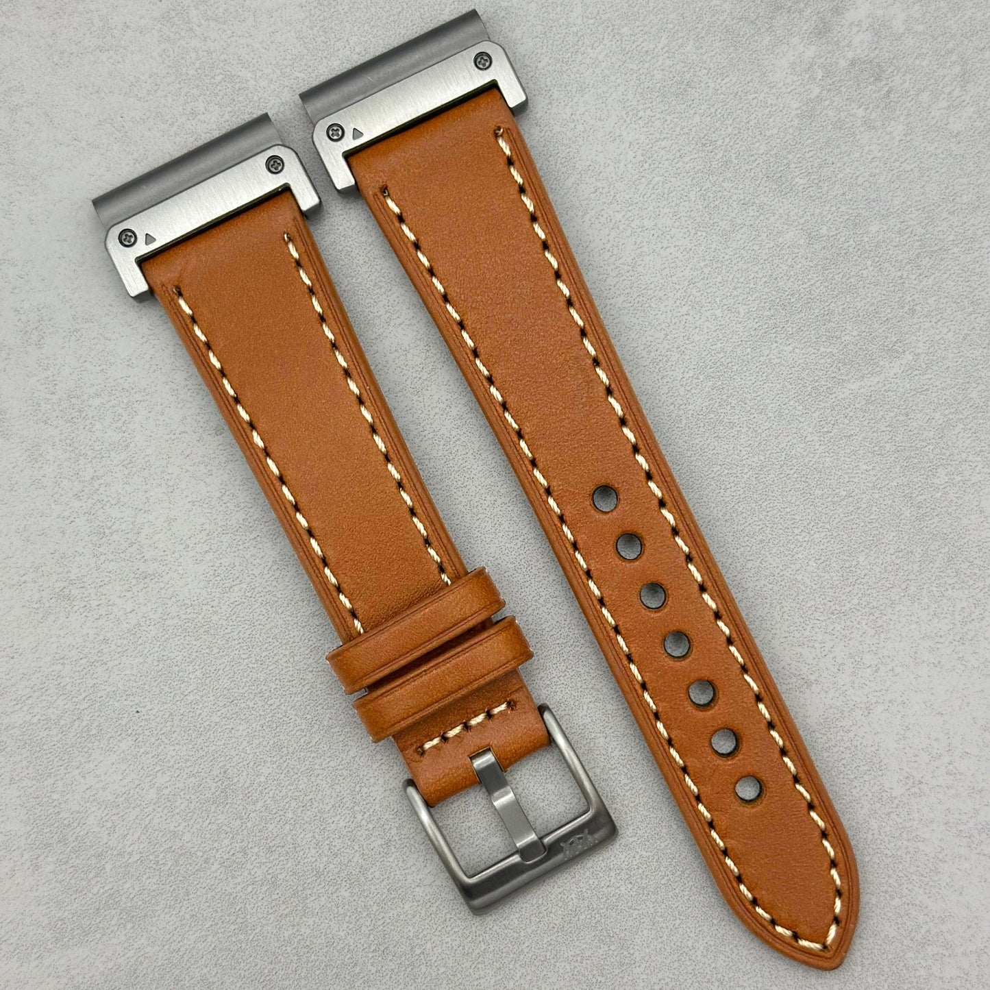 The Venice: Caramel Tan Italian Vegetable Tanned Leather Garmin QuickFit Watch Strap