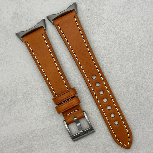 The Venice: Caramel Tan Italian Vegetable Tanned Leather Google Pixel Watch Strap