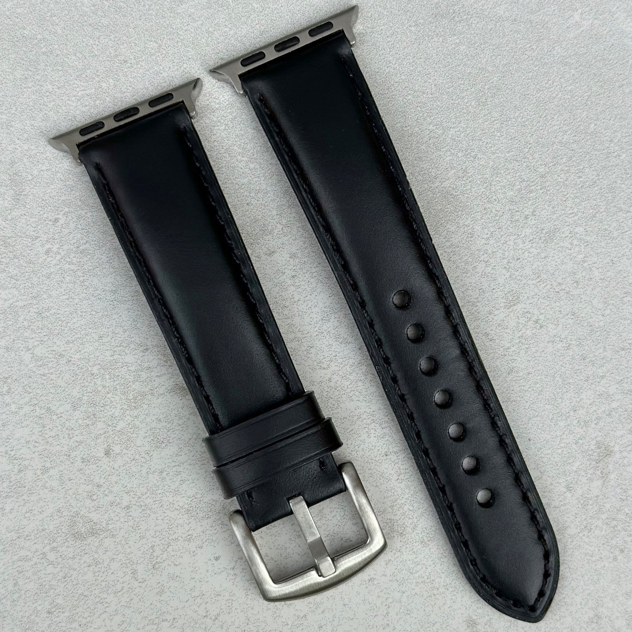 The Athens: Jet Black Full Grain Leather Apple Watch Strap ...