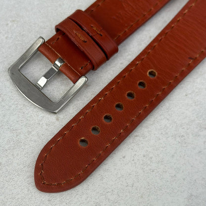 Rear back of the Athens burnt cinnamon full grain leather watch strap.