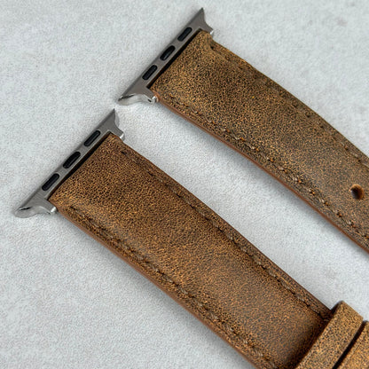 Top of the Athens Desert Sand Full Grain Leather Watch Strap. Padded leather apple watch band.