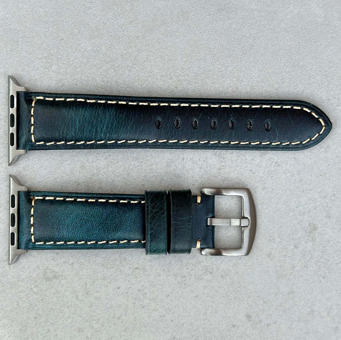 Berlin blue full grain leather Apple Watch strap. Apple Watch series 3, 4, 5, 6, 7, 8, 9, SE and Ultra.