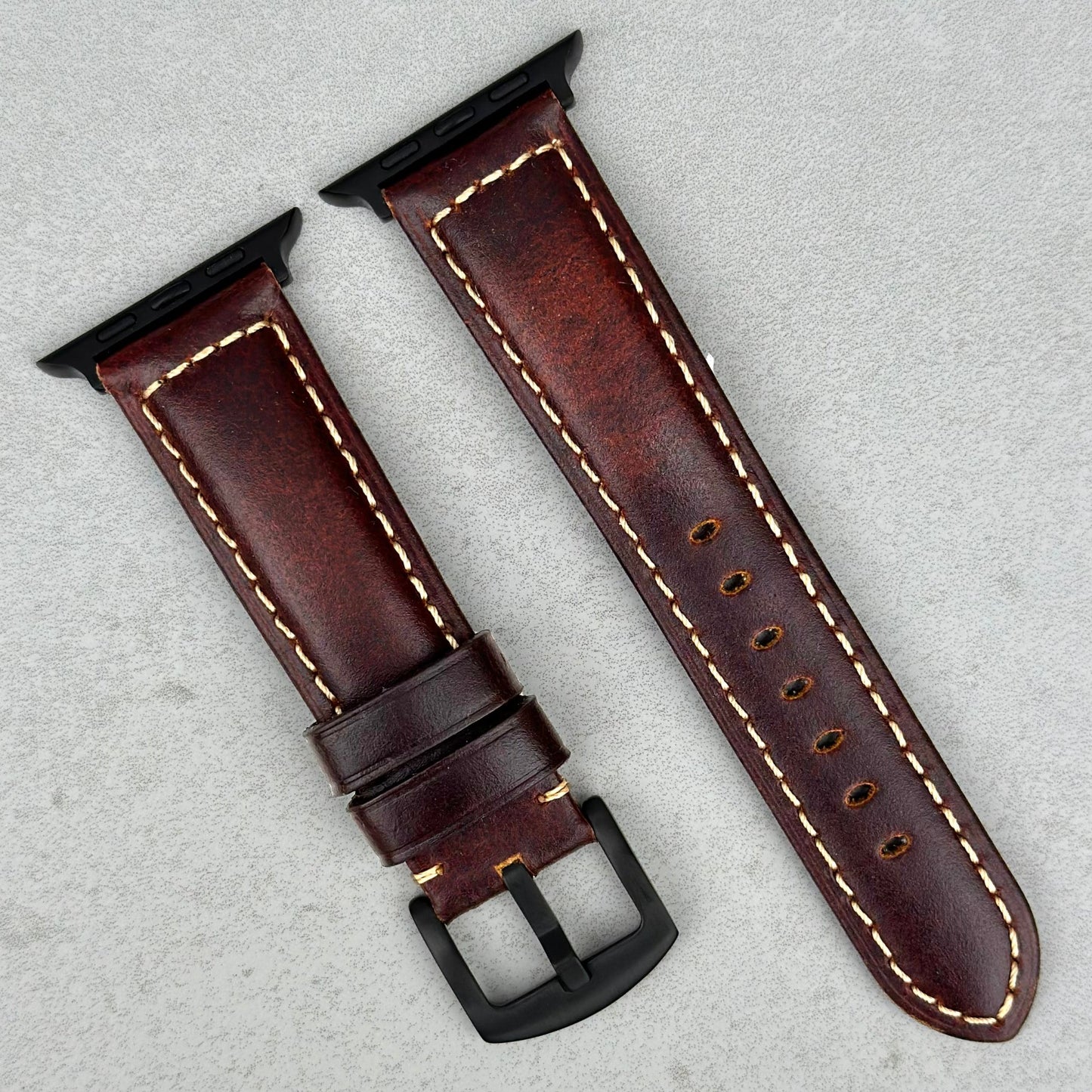 Berlin brown full grain leather Apple Watch Strap. PVD black stainless steel buckle. Watch And Strap.