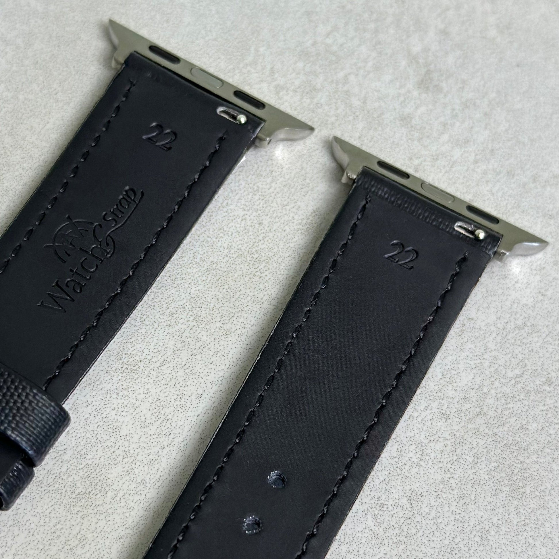 Rear of the Bermuda jet black sail cloth watch strap with contrast red stitching. Watch And Strap