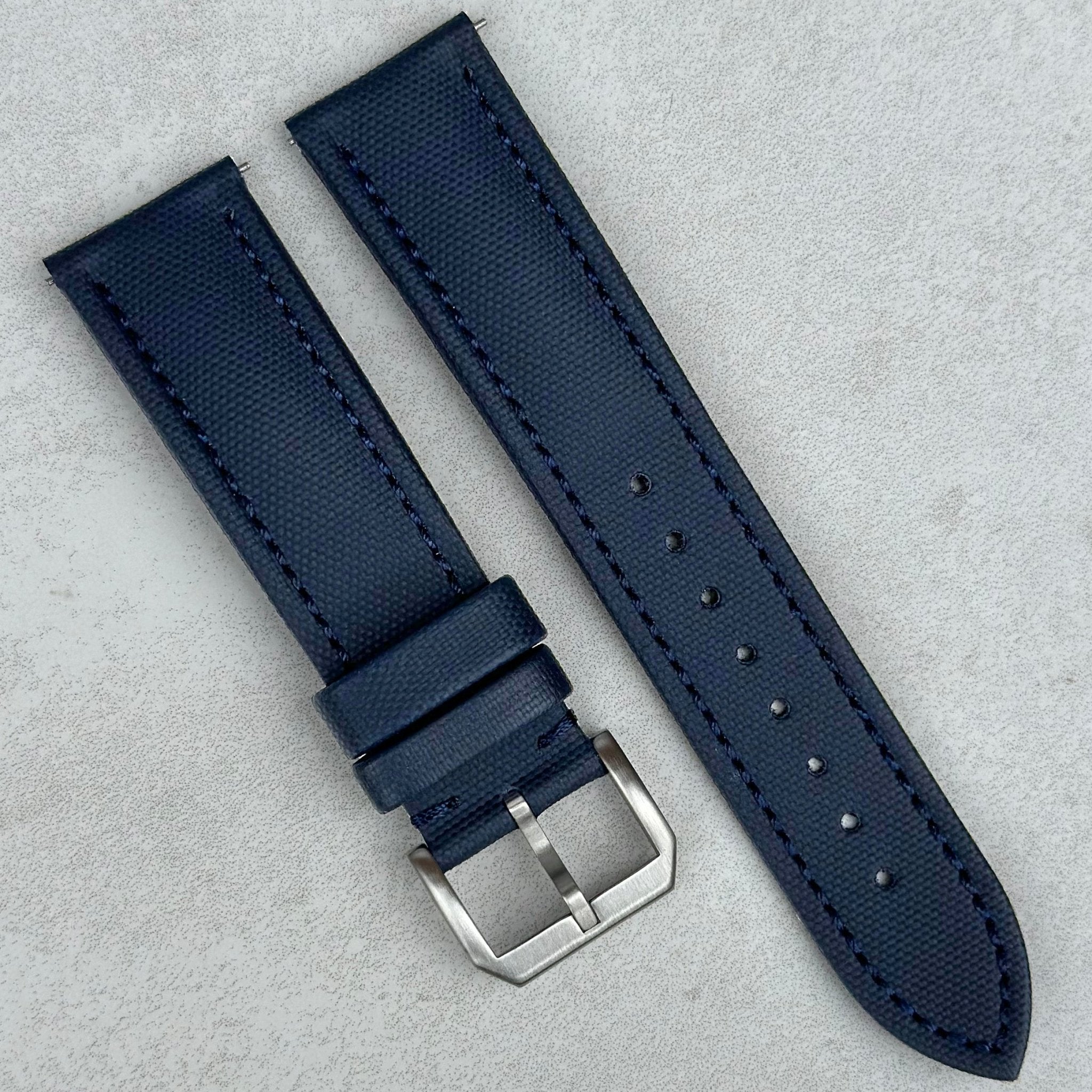 The Bermuda Navy Blue Sail Cloth Watch Strap 19mm Silver