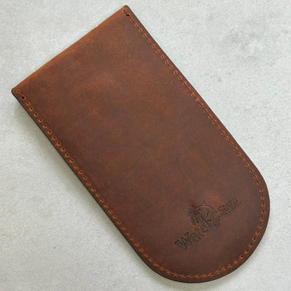 Rear of the Dallas brown full grain horse leather watch case. Watch And Strap.