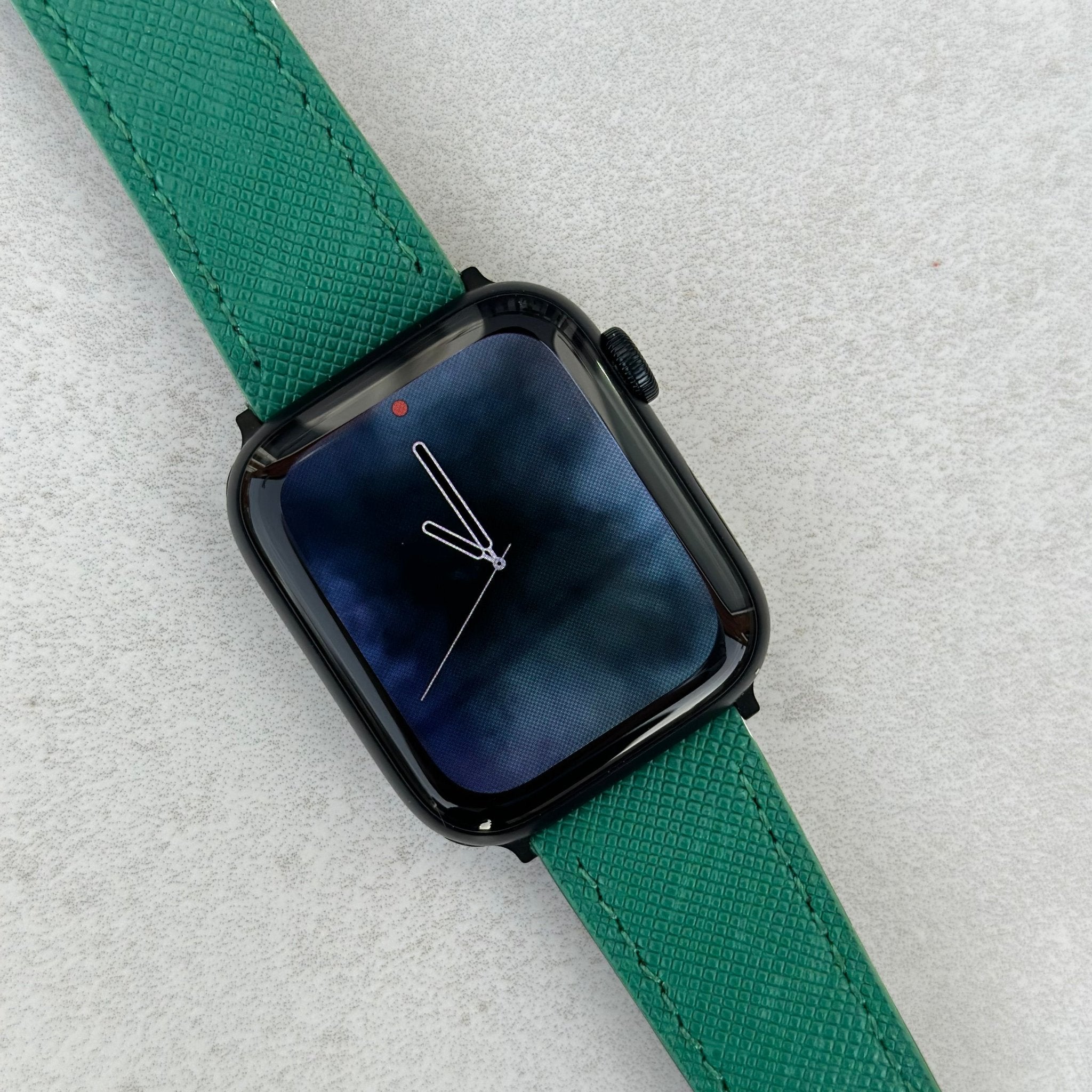 The Florence Emerald Green Saffiano Leather Apple Watch Strap