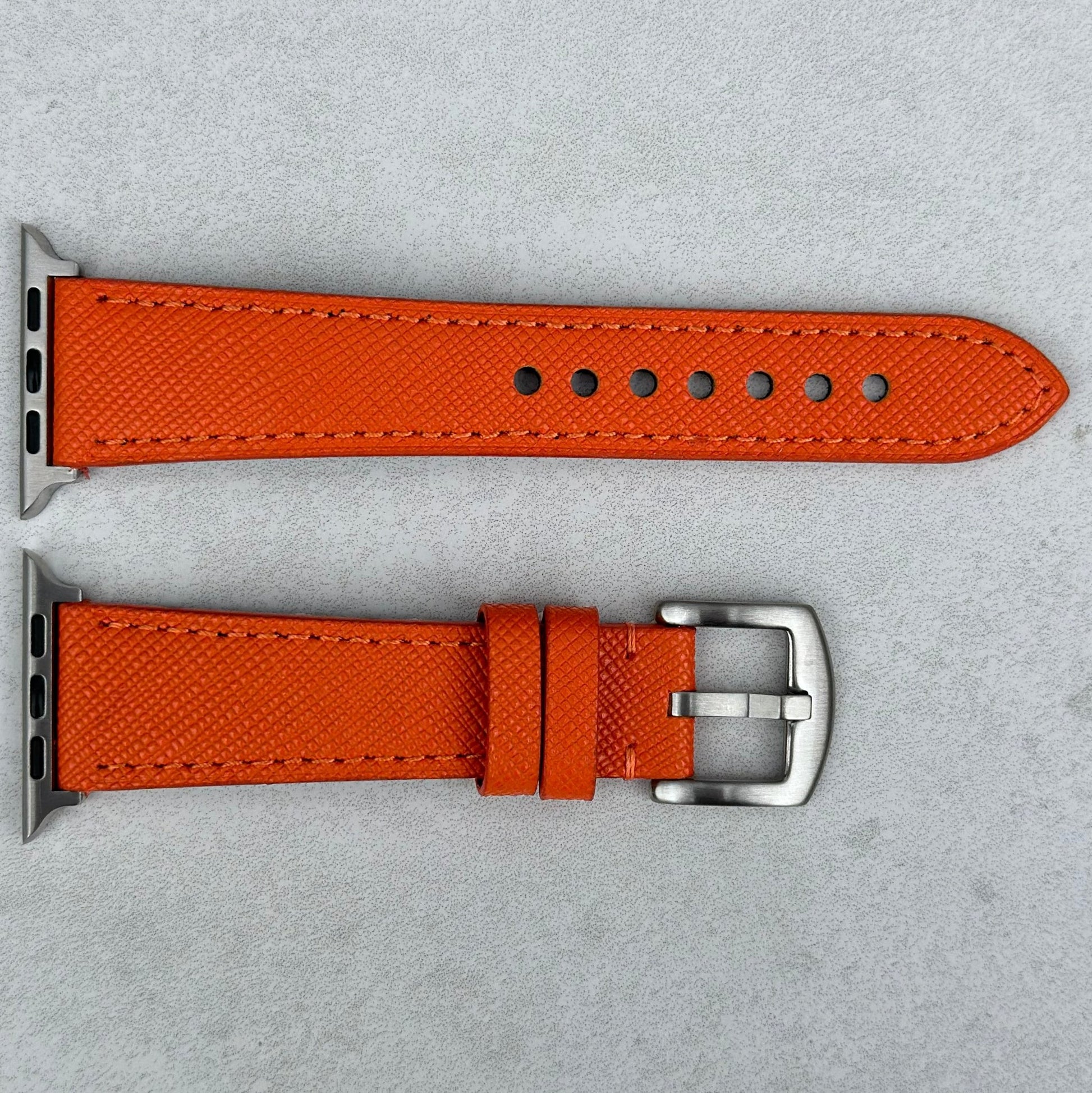 Florence orange Saffiano leather Apple Watch strap. Watch And Strap.