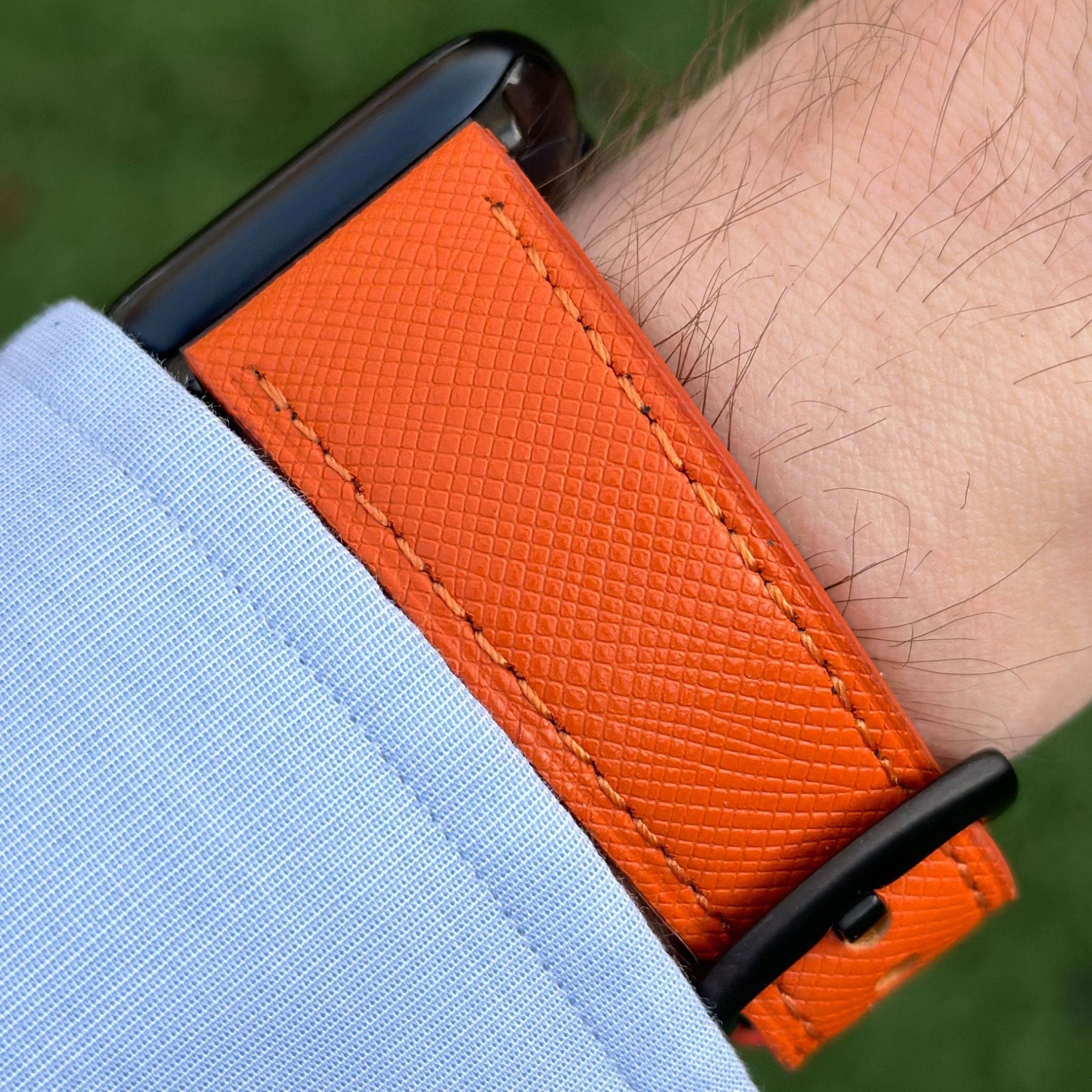 The Florence Saffron Orange Saffiano Leather Apple Watch Strap