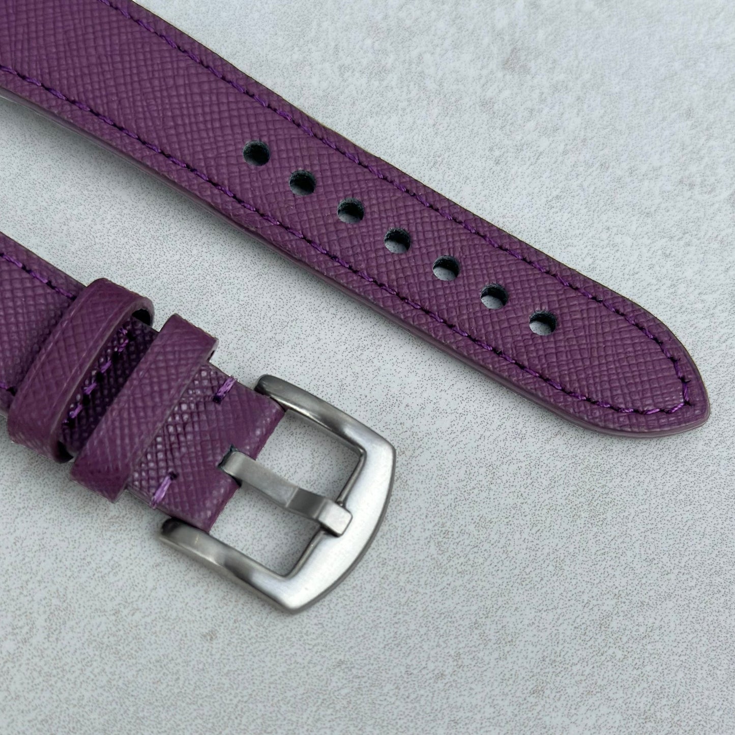 Brushed 316L stainless steel buckle on the Florence Saffiano leather watch strap. Watch And Strap