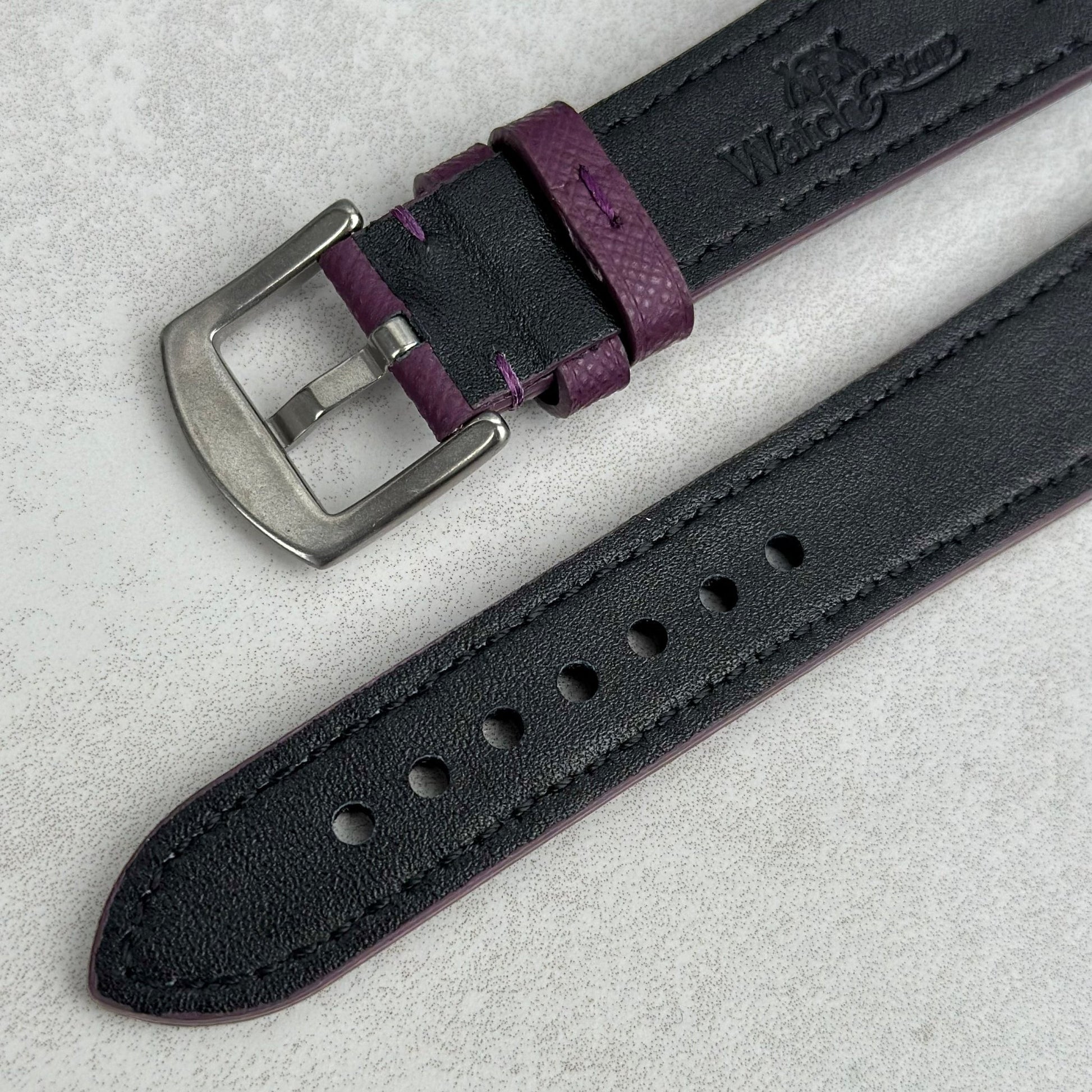 Underside buckle of the Florence purple watch strap. 316L stainless steel. Watch And Strap