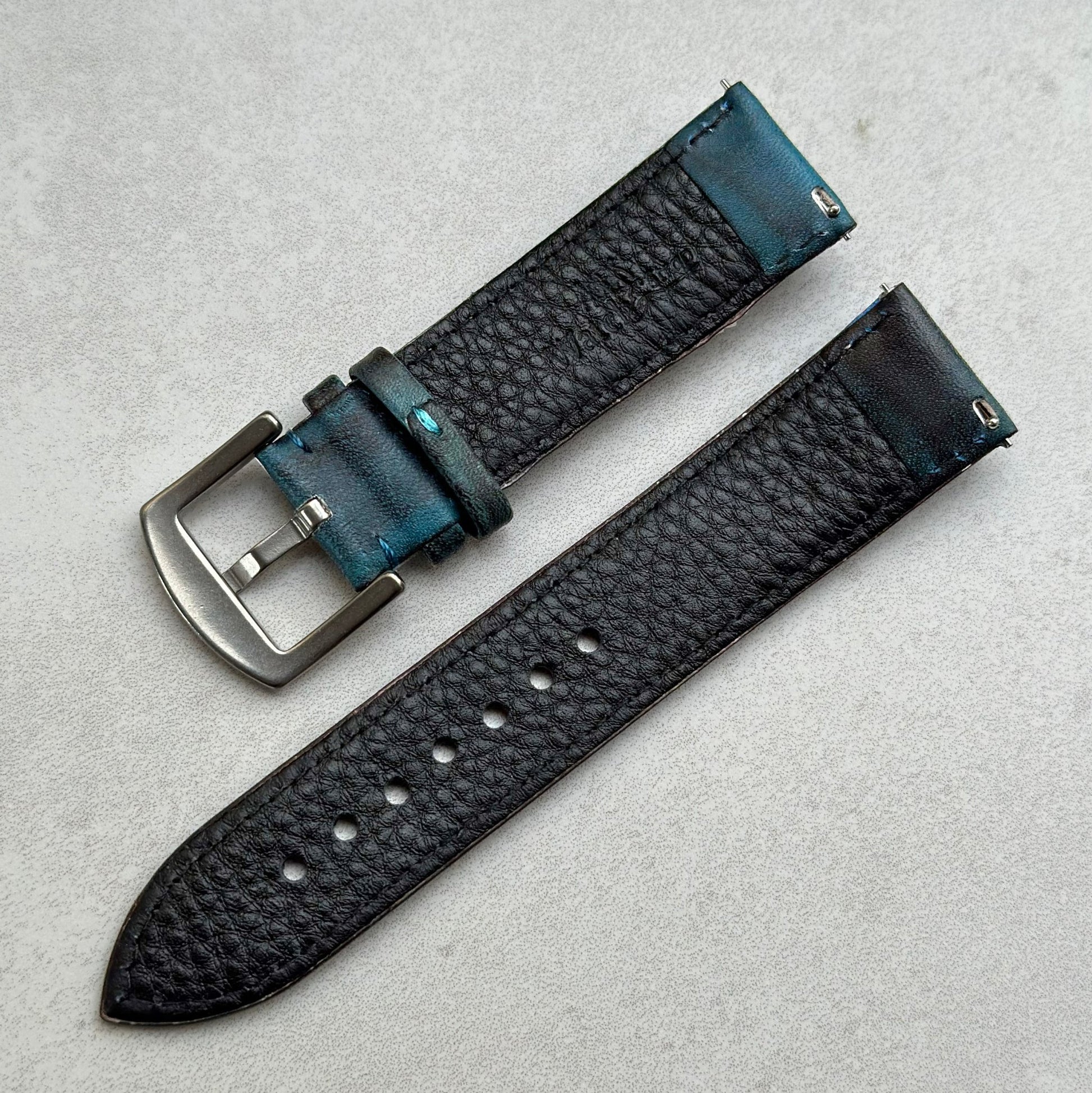 The Milan: Matured Blue Padded Leather Watch Strap - watchandstrapco