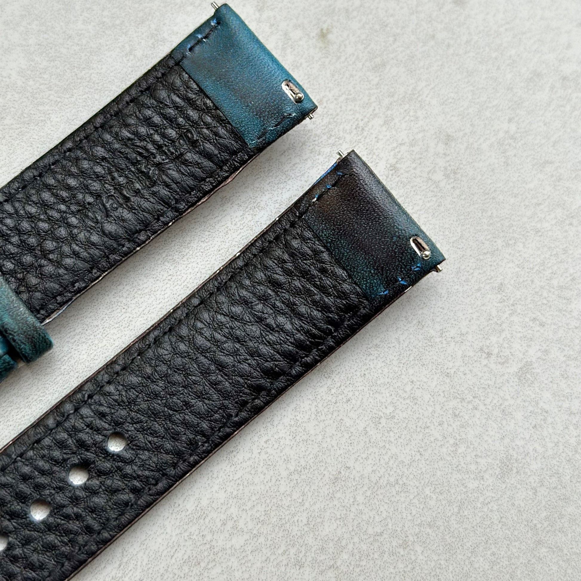 The Milan: Matured Blue Padded Leather Watch Strap - watchandstrapco