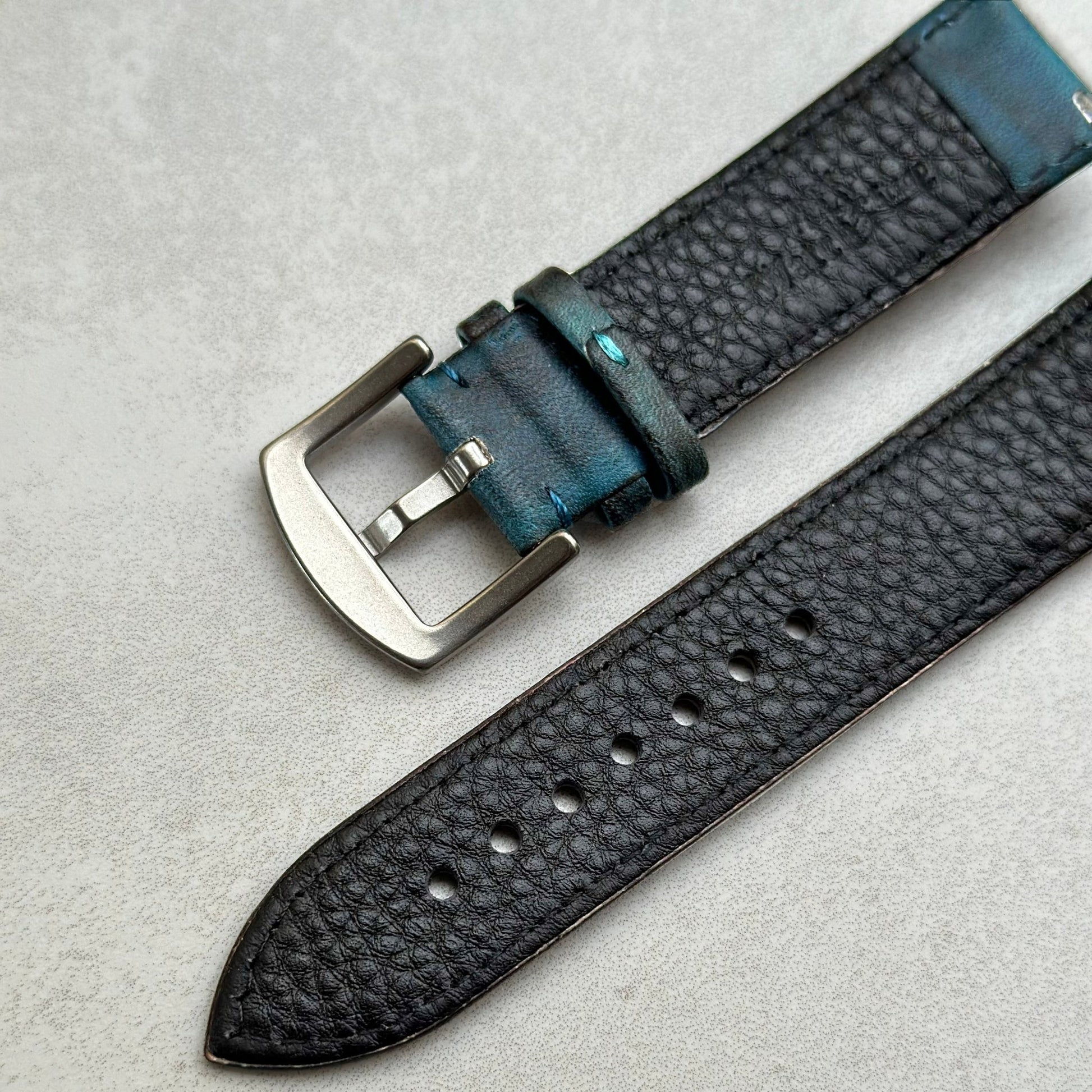 The Milan: Matured Blue Padded Leather Watch Strap - watchandstrapco