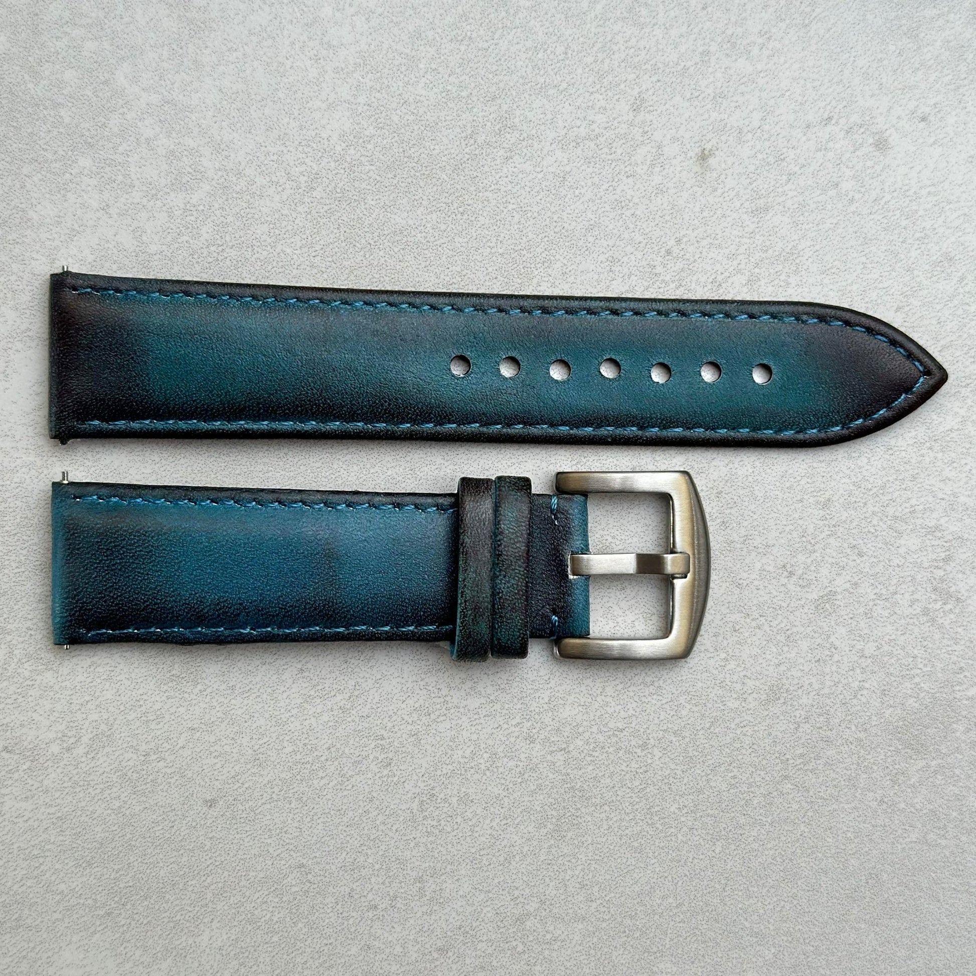 The Milan: Matured Blue Padded Leather Watch Strap - watchandstrapco