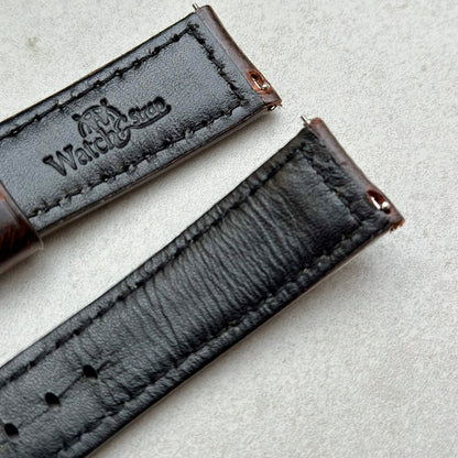 Quick release pins on the Berlin brown full grain leather watch strap. Watch And Strap.