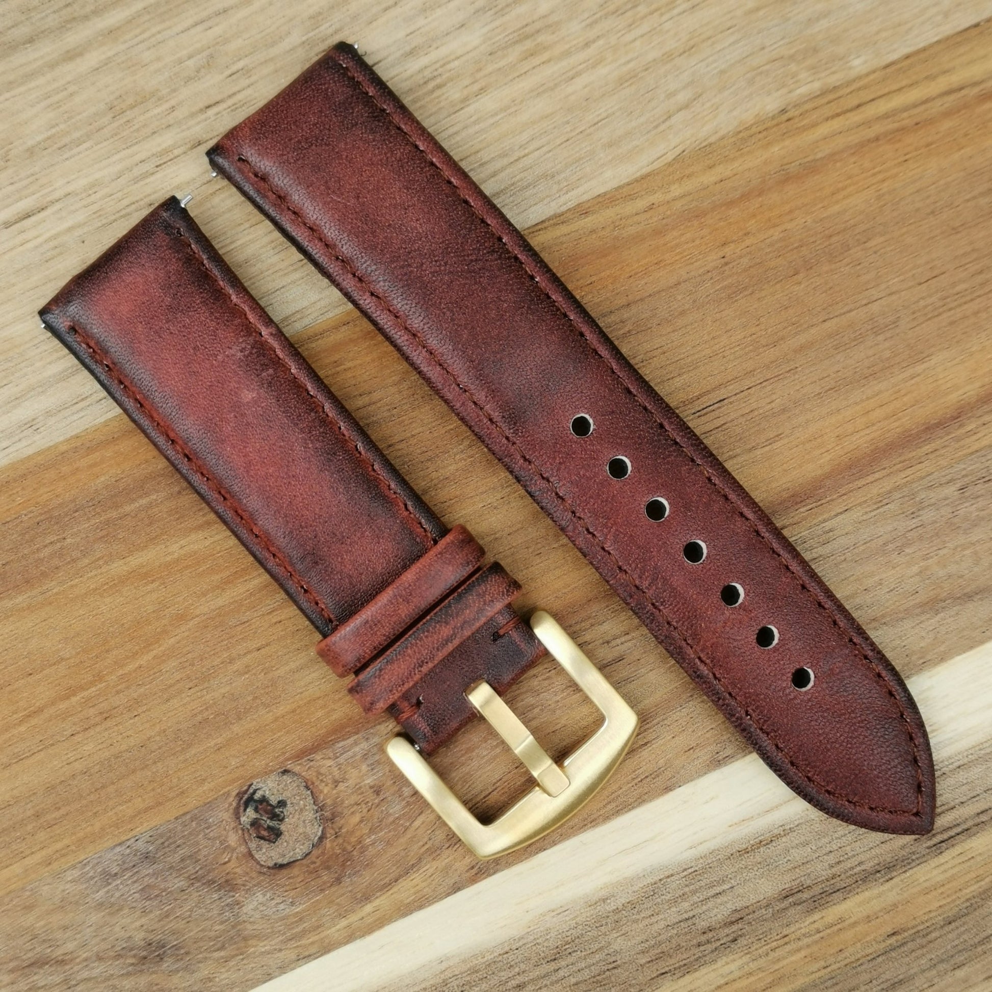 The Milan: Matured Brown Padded Leather Watch Strap - watchandstrapco