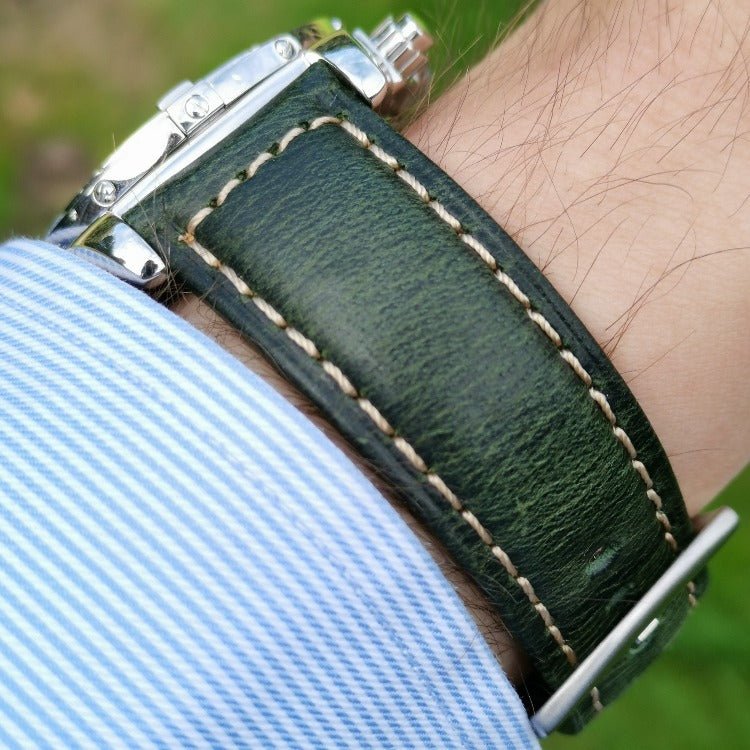 The Berlin Green Full Grain Leather Watch Strap with Quick Release watchandstrapco