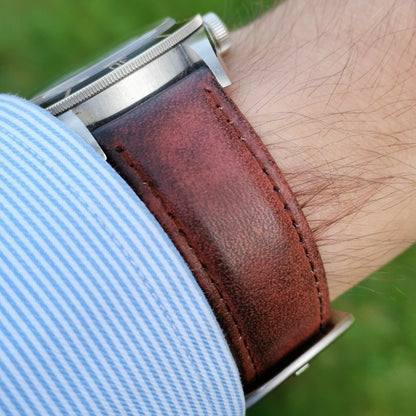 The Milan: Matured Brown Padded Leather Watch Strap - watchandstrapco