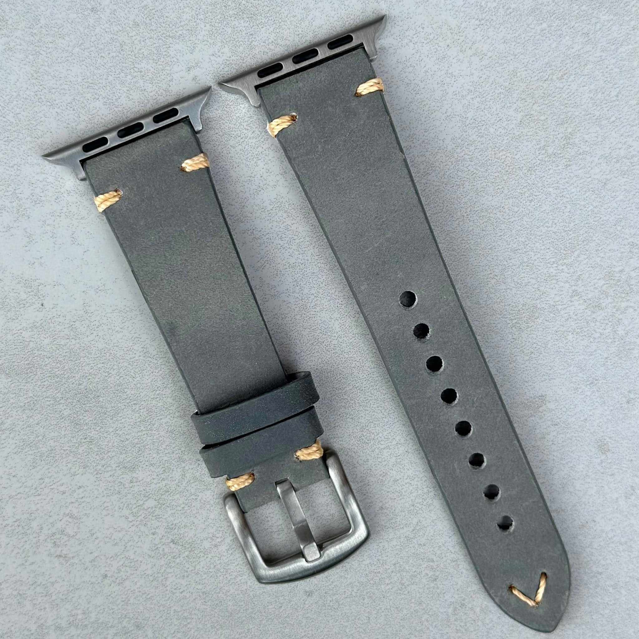 The Madrid: Stone Grey Vintage Full Grain Leather Apple Watch Strap ...