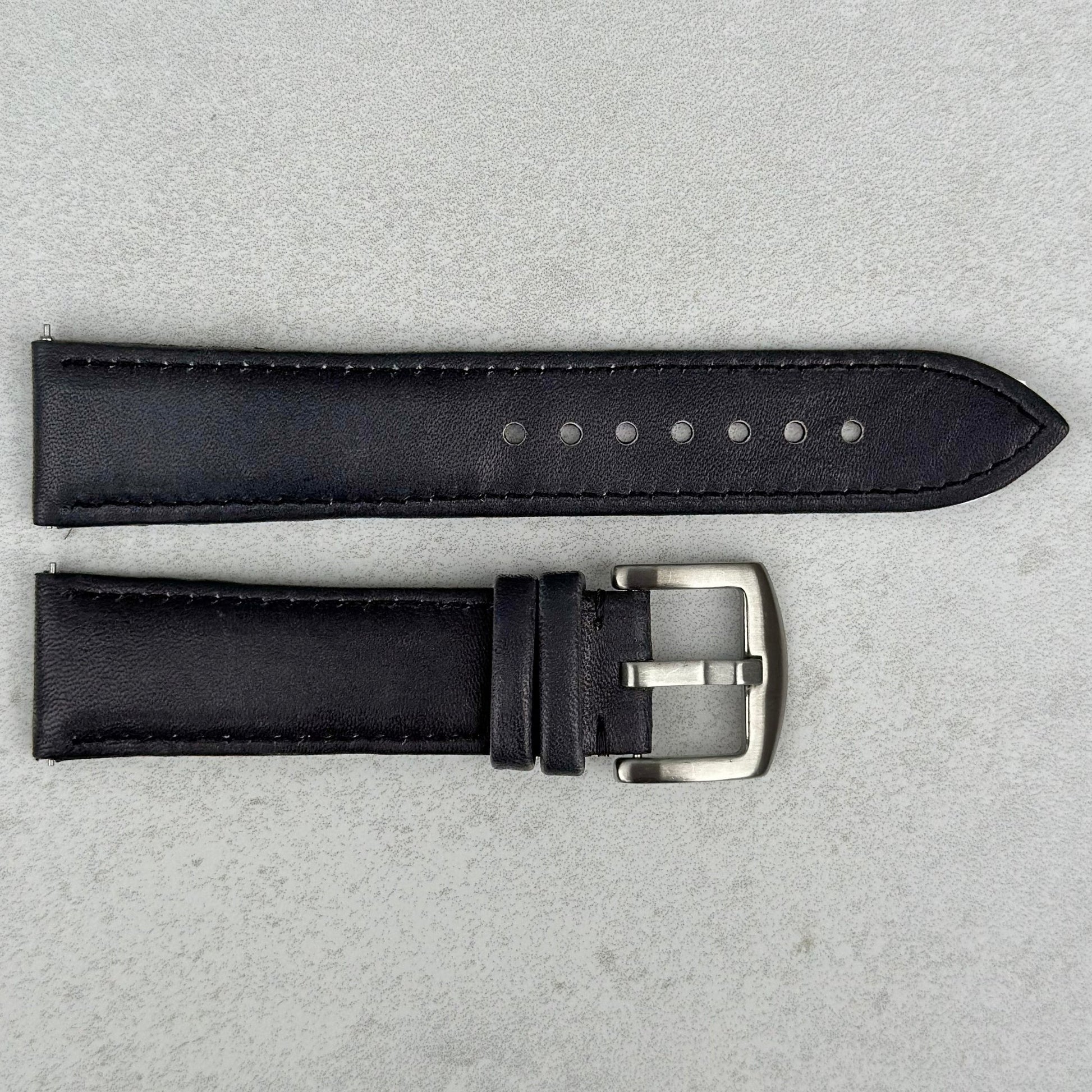 Milan Black vegetable tanned leather watch strap. Watch And Strap