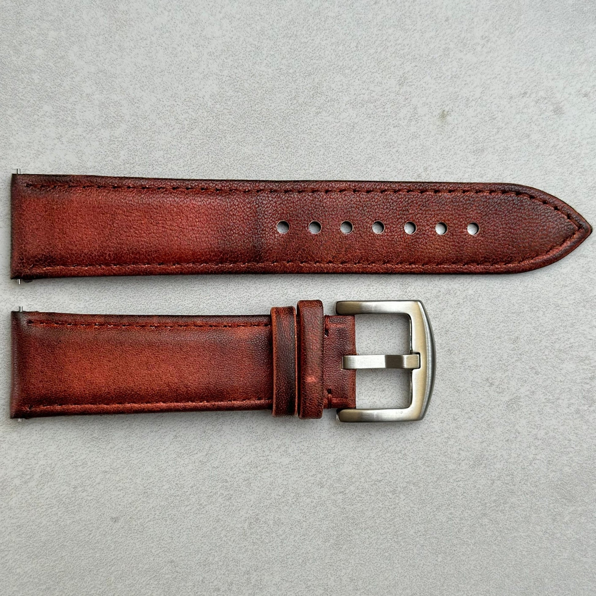 The Milan: Matured Brown Padded Leather Watch Strap - watchandstrapco