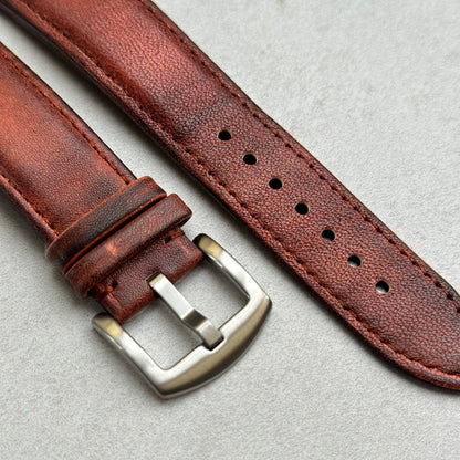 The Milan: Matured Brown Padded Leather Watch Strap - watchandstrapco