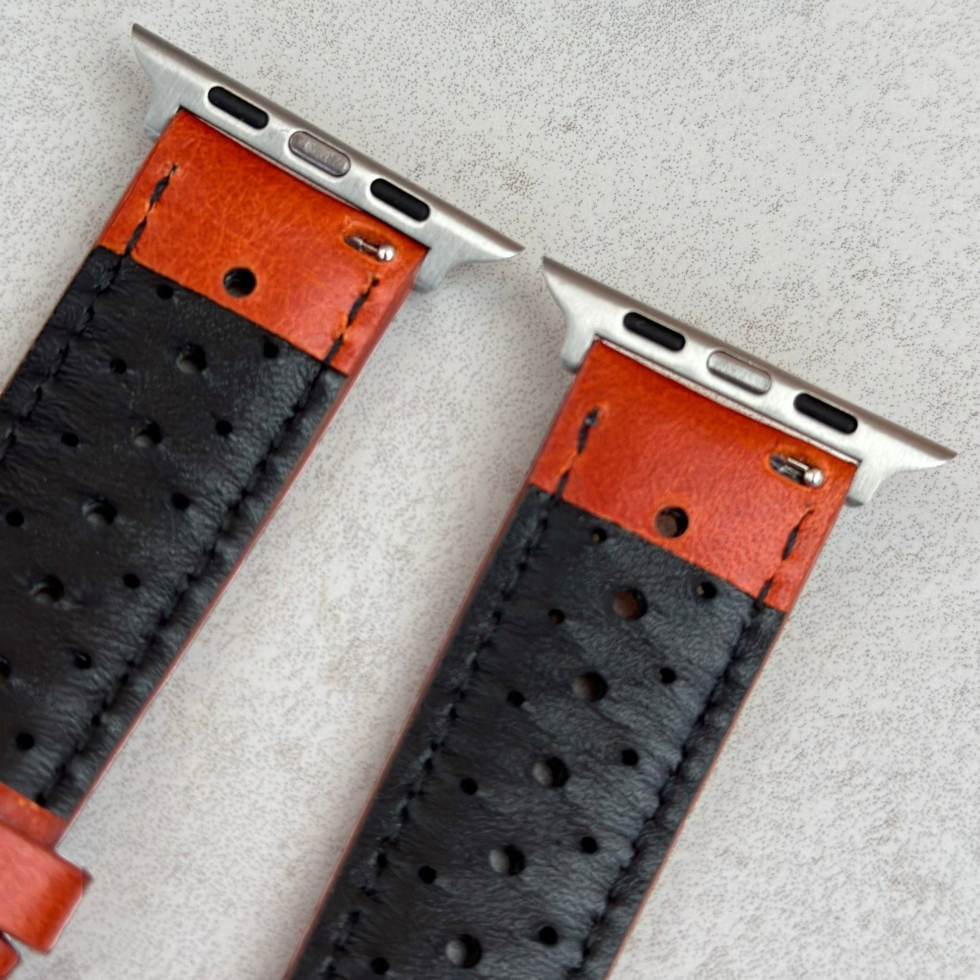 Rear top of the Montecarlo orange Apple Watch strap. Watch And Strap