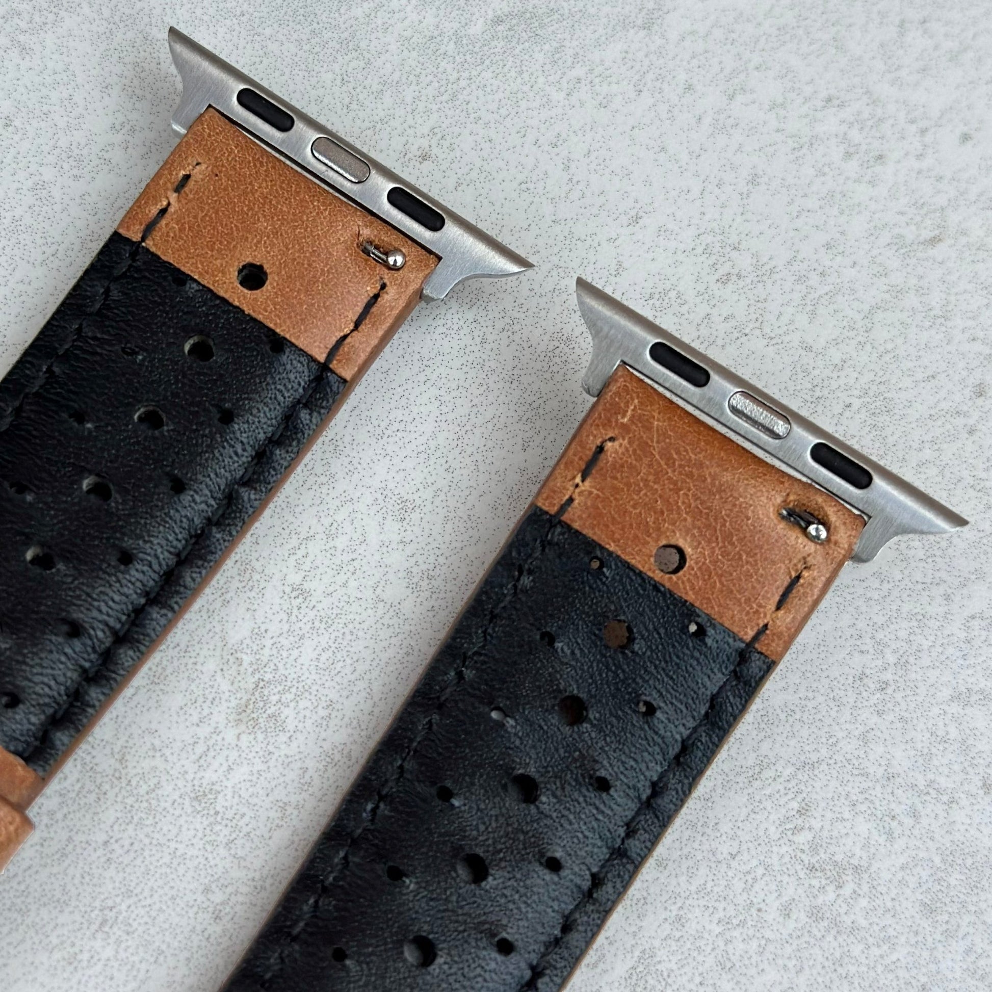Rear top of the Montecarlo tan full grain leather Apple Watch strap. Watch And Strap