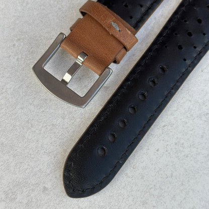 Underside buckle on the Montecarlo vintage tan full grain leather watch strap. Watch And Strap