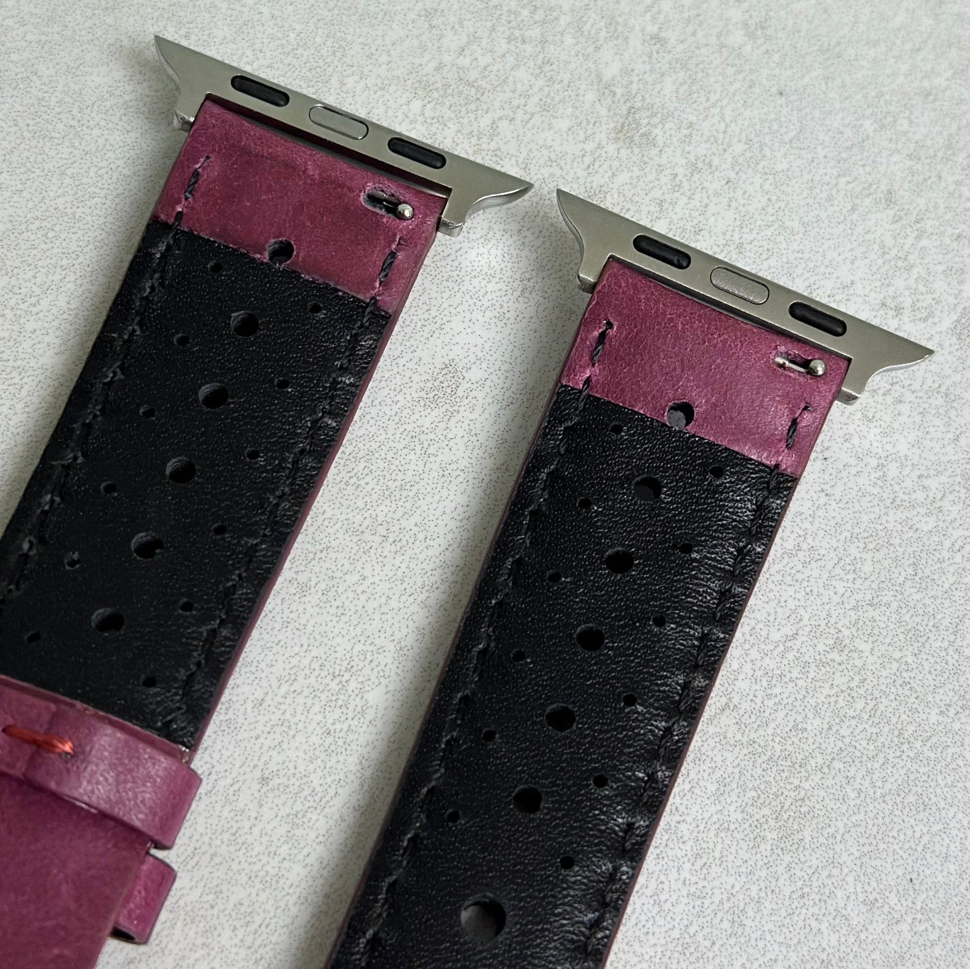 Rear top of the Montecarlo purple rally Apple Watch strap. Watch And Strap