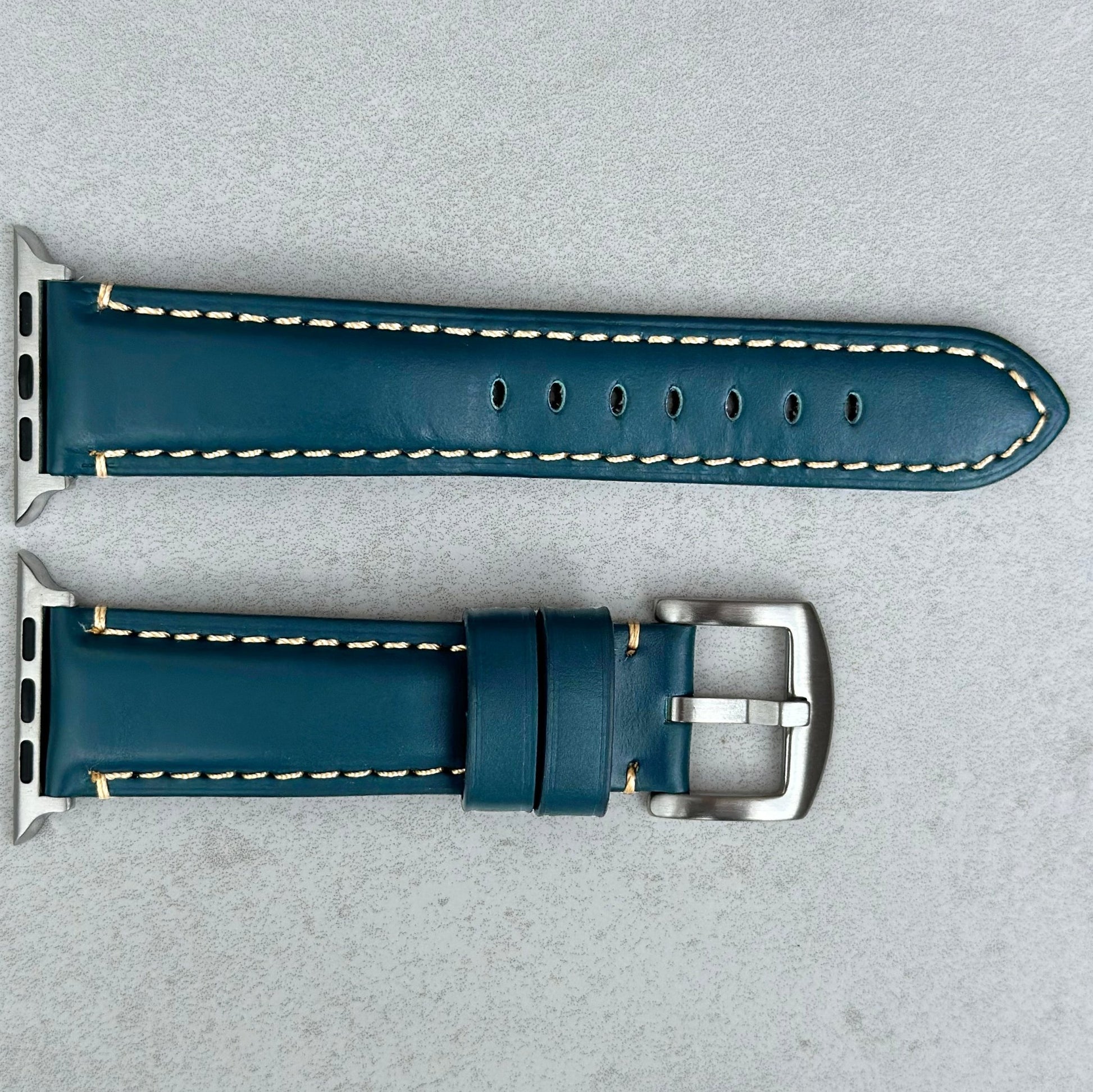 Oslo blue full grain leather Apple Watch strap. Apple Watch series 3, 4, 5, 6, 7, 8, 9, SE and Ultra. Watch And Strap.