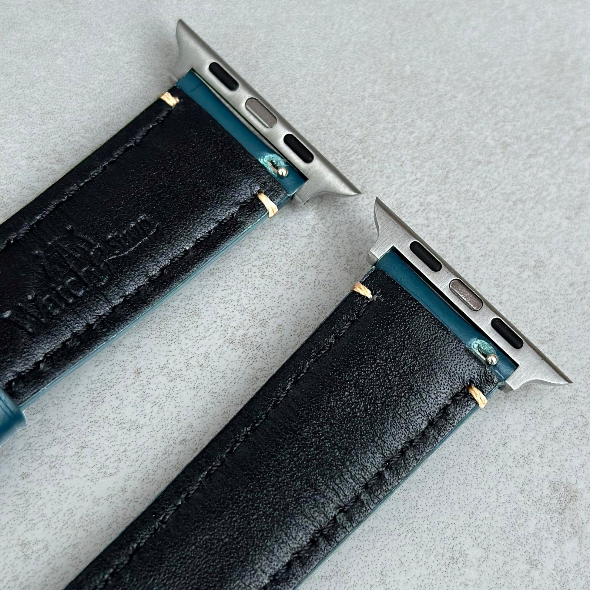 Rear top of the Oslo blue full grain leather watch strap. Watch And Strap