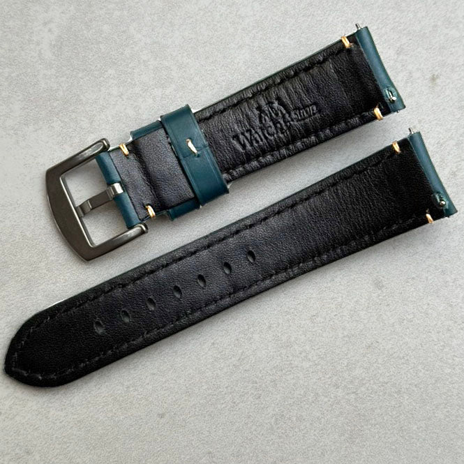 The Oslo Petrol Blue Padded Full Grain Leather Watch Strap