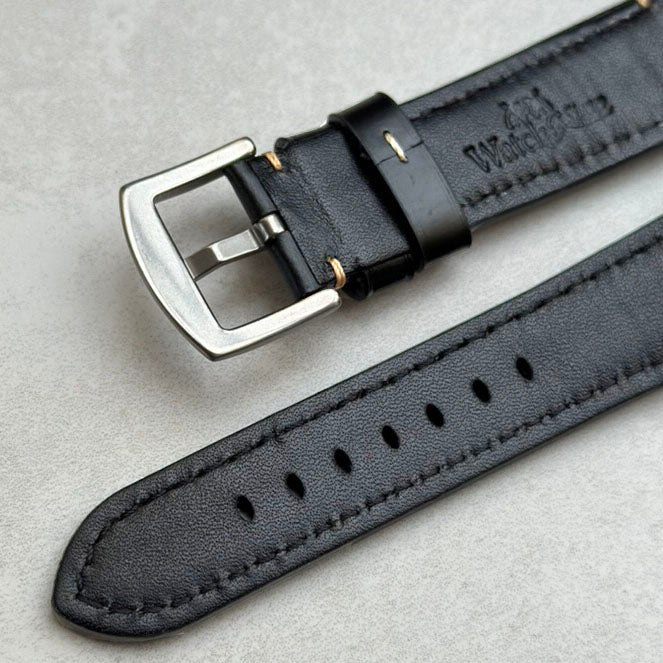The Oslo: Jet Black Full Grain Leather Watch Strap – watchandstrapco