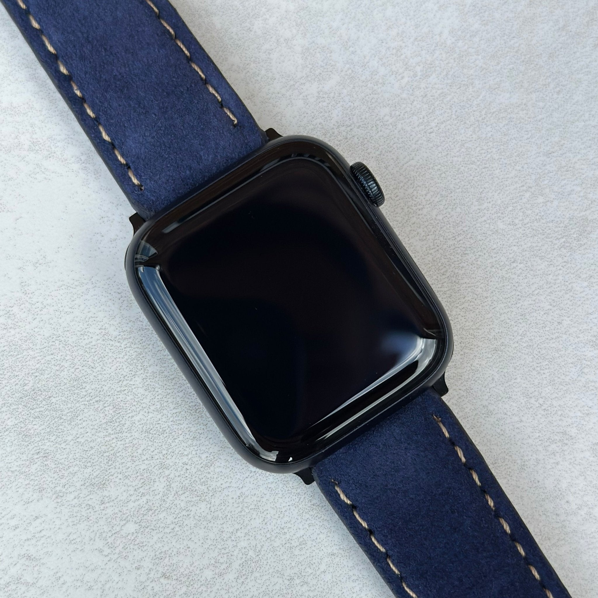 The Paris Navy Blue Handmade Padded Suede Apple Watch Strap