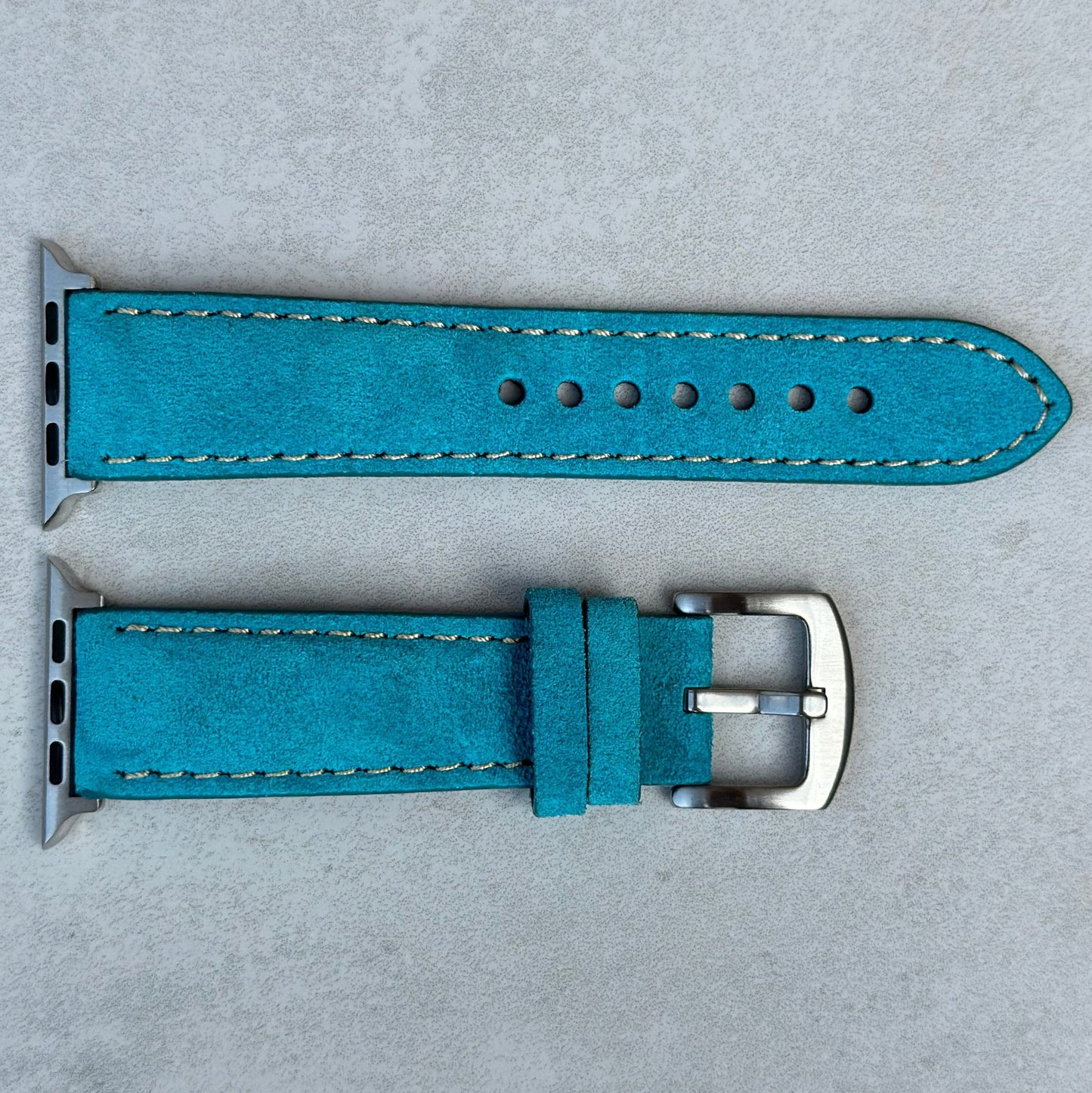 Paris turquoise suede Apple Watch strap. Apple Watch series 3, 4, 5, 6, 7, 8, 9, SE and Ultra. Watch And Strap.